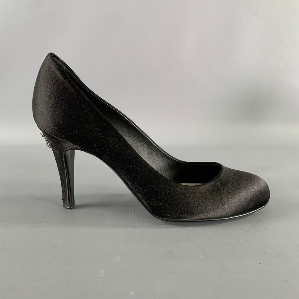 CHANEL Size 7.5 Black Satin Round Toe Pumps - Picture 2 of 8